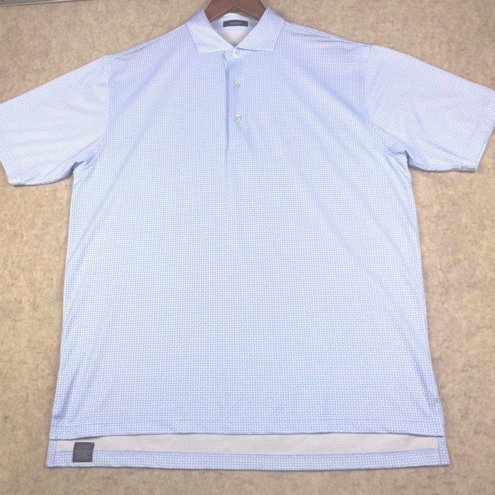 Turtleson Mens L Blue White Micro Dot Performance Golf Polo Shirt Short Sleeve